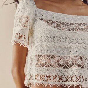 Free People Amelie Crochet Lace Top Ivory XS